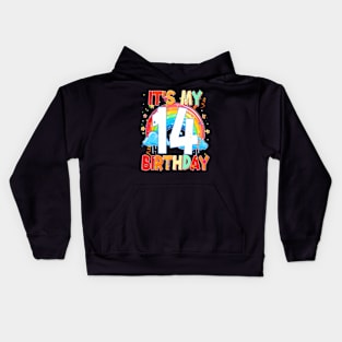 14 Years Old Birthday Girl Rainbow For Teen 14Th Birthday Kids Hoodie